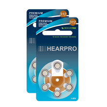 Load image into Gallery viewer, HEARPRO Size 312 Long-Lasting Hearing Aid Batteries 60 Pack - Mercury-Free - Zinc Air Technology - Made in USA - Plus Keychain Battery Case