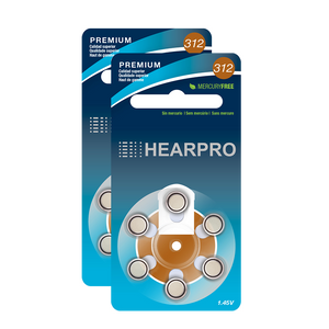 HEARPRO Size 312 Long-Lasting Hearing Aid Batteries 60 Pack - Mercury-Free - Zinc Air Technology - Made in USA - Plus Keychain Battery Case