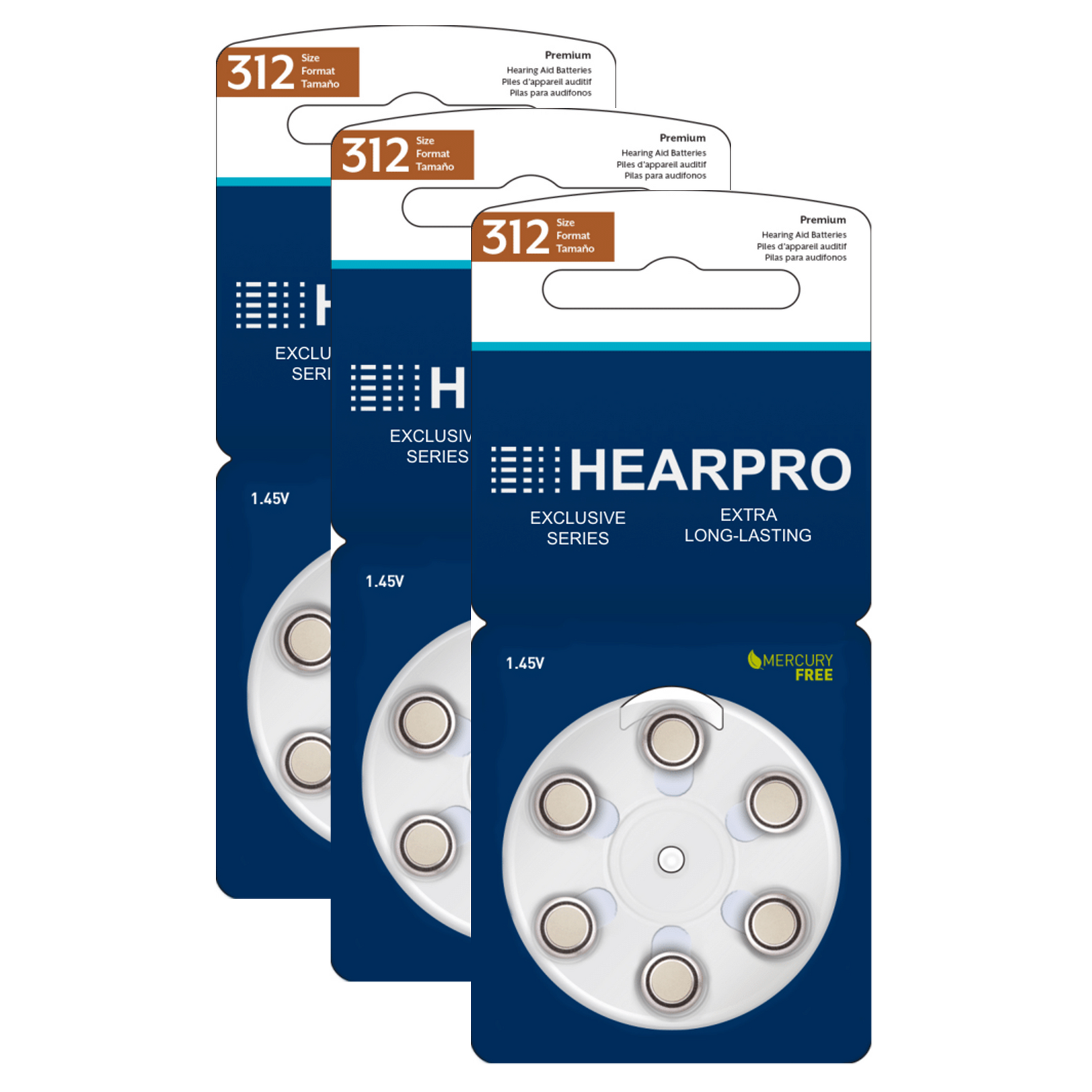 HEARPRO Long-Lasting Size 312 Hearing Aid Batteries, 60