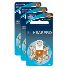 Load image into Gallery viewer, HEARPRO Size 312 Long-Lasting Hearing Aid Batteries 60 Pack - Mercury-Free - Zinc Air Technology - Made in USA - Plus Keychain Battery Case