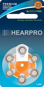 HEARPRO Size 13 Long-Lasting Hearing Aid Batteries 60 Pack - Mercury-Free - Zinc Air Technology - Made in USA - Plus Keychain Battery Case