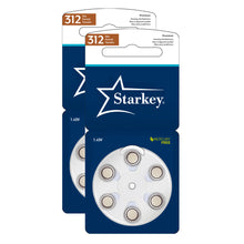 Load image into Gallery viewer, Starkey Size 312 Premium Hearing Aid Batteries 60 Pack - Long Easy Tab - Mercury-Free - Zinc Air Technology - Made in USA - Plus Keychain Battery Case