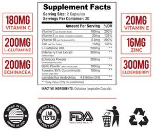 Ruma Immune Support - Immunity Booster Supplement - Vitamin C, Zinc, Elderberry, Echinacea, Garlic, Turmeric - Extra Strength Formula